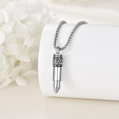 KQF Urn Necklace for Ashes 925 Sterling Silver Bullet/Cat/Hummingbird Cremation Pendant Celtic Memorial Ashes Jewelry Gift for Men Women bullet urn necklace