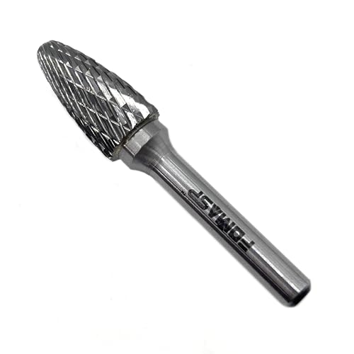 FOMASP SF-5 tungsten carbide rotary burr double cut, 1/4-inch shank, 1/2-inch head, 1-inch cutting length, 3 pieces