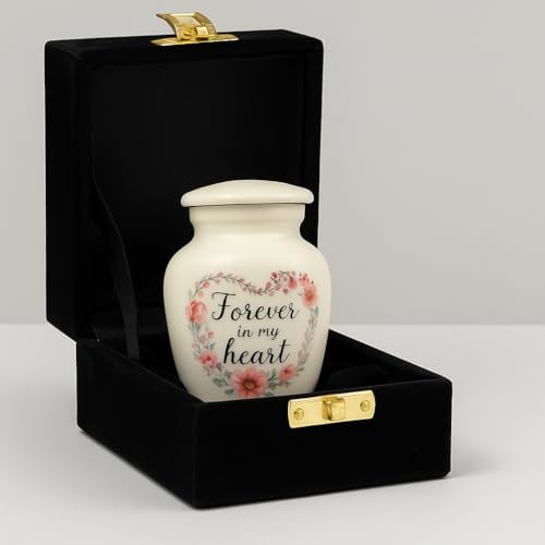 Small Urns for Human Ashes Keepsake, Cremation Urn for Ashes for Women & Man, Funeral Decorative Mini Urns, Forever in My Heart & Flower, Miniature, Tiny Sharing Urn - Little Keepsake