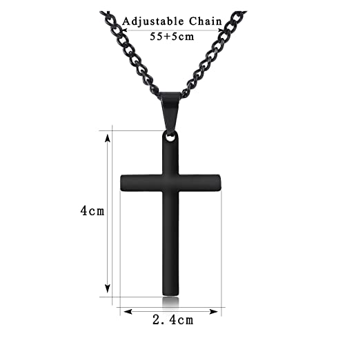 Cross Necklace Men - Cross Pendant Stainless Steel Cross Necklace for Women, Simple Men Necklace Black Curb Chain (45/55+ 5cm), Christmas Birthady Religious Gifts for Boy Girls