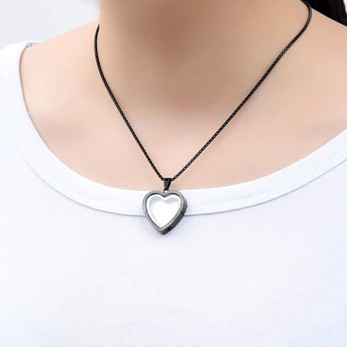 Cremation Jewelry Glass Urn Necklace for Ashes Heart Stainless Steel Ashes Pendant for Women Men Keepsake for Jewelry Memorial Lockets for Ashes black