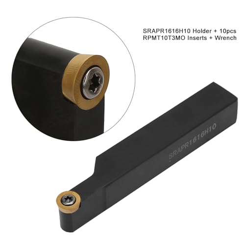 1PC SRAPR1616H10 Lathe Turning Tool Holder with 10PCS RPMT10T3MO Inserts Blades and Wrench High Precision Durable Steel CNC Tool Holder for Metalworking and Machining