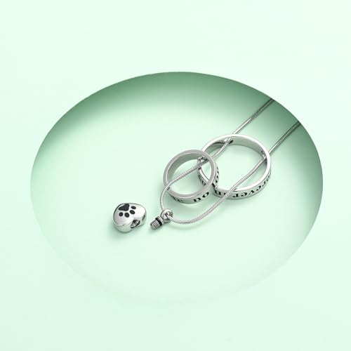 Cremation Urn Neckalce for Ashes for Dog/Cat,Forever in My Heart,No Longer by My Side,Funeral Keepsake Urn Necklace Paw Print Memorial Necklace (C) Silver