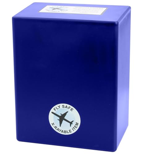 Seashore Themed TSA Approved Fly-Safe and Temporary Travel Cremation Urn Kit for Human Ashes - Airline and Mail Friendly - 200 Cubic Inch Capacity - Blue Plastic Urn with Seascape Mailing Box Seashore