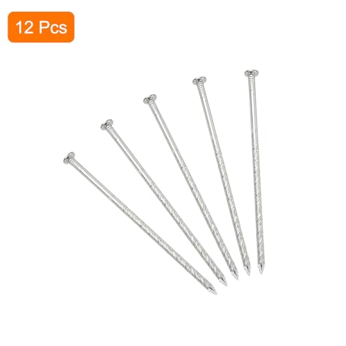 uxcell 12Pcs Fence Deck Nails, 6 Inch 304 Stainless Steel Spiral Deck Nail Spiral Shank Spikes for House Floor Repairing Wall Woodworking, Silver 12