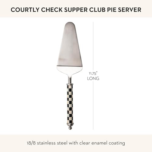 MACKENZIE-CHILDS Supper Club pie server with black-and-white Courtly Check pattern, designed for serving cake, pie, and pastries.