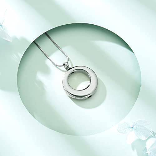 Circle of Life Eternity Urn Necklace for Ashes for Women Men Stainless Steel Cremation Jewelry Memorial Pendant for Ash Holder Silver
