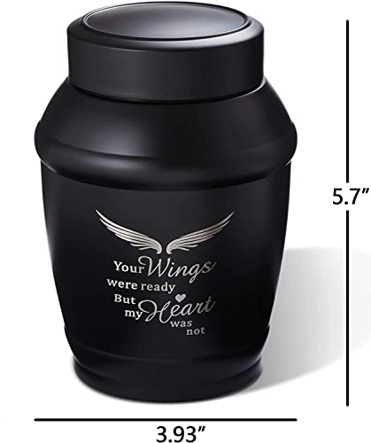 Black Medium Cremation Urns for Human Ashes Adult Male Female Angel Wings