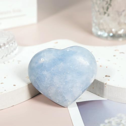 Nupuyai Natural Blue Celestite Crystal Heart Worry Palm Stone 100-250g Blue Celestite Stone