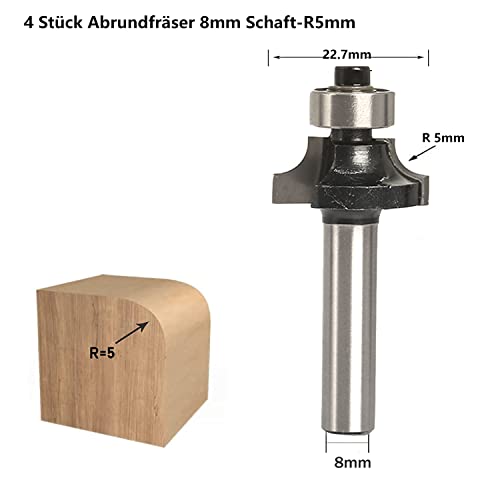 Rounding Cutter Set of 4 HW for Routers, Shaft 8 mm, R 3-4-5-8 mm | HW cutting and ball bearings for clean rounding. Ideal for solid wood, MDF, plywood and multiplex. 4-Piece Set