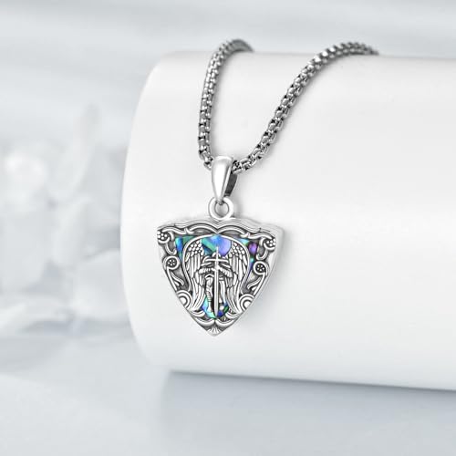 URONE St. Michael Locket Necklace 925 Sterling Silver Saint Michael Locket Pendant Necklace Saint Amulet Religion Jewellery Gifts for Men Women