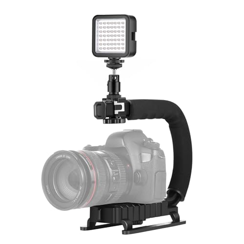 PULUZ U/C Shape Video Action Stabilizing Handle Grip Handheld Stabilizer Kit with Phone Clamp + LED Studio Light for Canon Sony Nikon Cameras and Home DV Camera Smartphones stabilizer kits 2