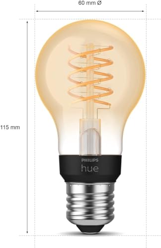Philips Hue White E27 Filament Lamp (550 lm), Dimmable LED Lamp for Hue Lighting System with Warm White Light, Smart Light Control via Voice and App, Pack of 1 standard
