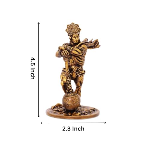 Zig Zag Bahubali Hanuman Idol for Car Dashboard Hanuman Murti Bajrang Bali Small Statue for Gift, Decoration, Gold (4.5 inches) 4.5 Inch