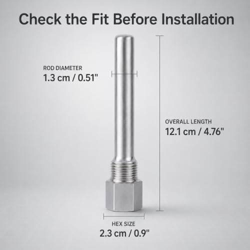 Stainless Steel 1/2" NPT Threaded Pipe for Temperature Sensors Bimetal Thermometer Sleeve