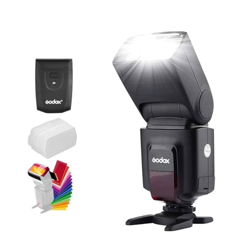 Godox Wireless 433MHz GN33 Camera Flash Speedlite with Built-in Receiver with RT Transmitter Compatible for Canon Nikon Sony Olympus Pentax Fuji DSLR Cameras with Diffuser + Filters