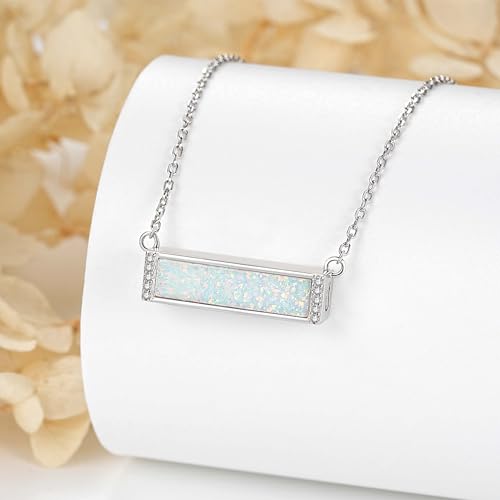 925 Sterling Silver Cremation Jewelry Urn Necklace- Teardrop/Heart/Tree of Life/Infinity/Bar Pendant Necklaces for Ashes for Women Memorial Keepsake Jewelry Gifts Opal Bar Pendant