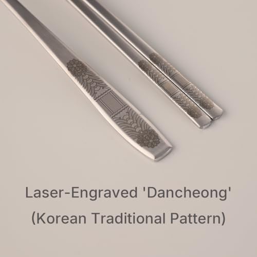 Korean Dancheong Engraved Spoon and Chopsticks Set, 18/10 Stainless Steel