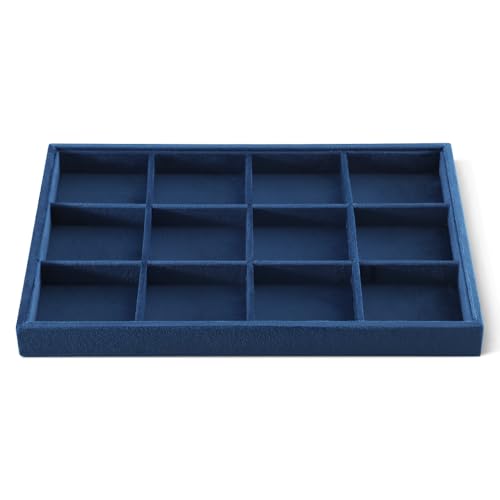 Jewelry Organizer Tray, Velvet Bracelet Display, Premium Jewelry Tray, Luxury Bangle Organizer,Blue Watch Tray A-Blue 12 Grid Tray