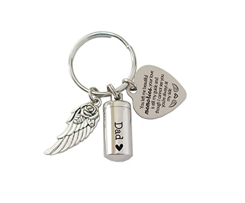 Small Keepsake Urn for Ashes Dad Memorial Gift Sympathy Gifts for Loss of Father Mini Cremation Urn Keychain Silver