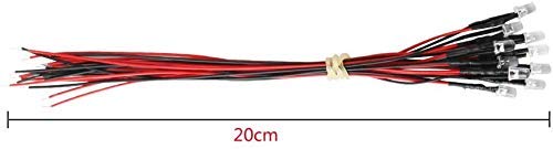 RUNCCI-YUN 50 x 5 mm LEDs, 12 V pre-wired light, pre-wired LED, diode light, 20 cm pre-wired light, red, yellow, green, blue-white, 50 x 5 mm LED mounting rings, 9 V battery connection