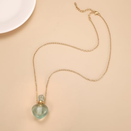 Natural Crystal Cremation Jewelry For Ashes - Heart Urn Necklace Hold Loved Ones/Pet Ashes Keepsake Memorial Pendant For Women Green