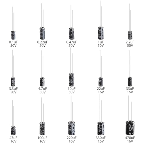 YIXISI 145 Pieces 15 Values Range 0.1uF to 470uF 16V 50V Electrolytic Capacitor Assortment Kit, Aluminum Electrolytic Capacitor, Elkos Capacitor for TV, LCD Monitor, Radio, Stereo 0.1-470uF - 15 values - 145 pieces