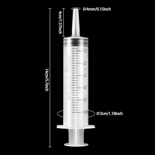 Syringes 60 ml, Pack of 5 Plastic Syringes Without Needle, Plastic Plastic Syringe Measuring Syringe Dosing Syringe for Industrial, Liquid Measurement Dispensing, Animal Feeding, Plant Watering