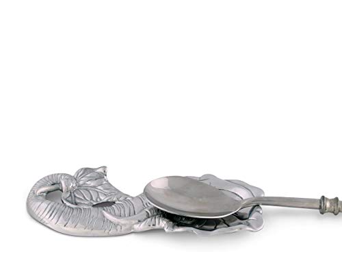 Arthur Court Elephant Spoon Rest Aluminum Decorative Holder for Kitchen Utensils 8 x 3.5 Inches