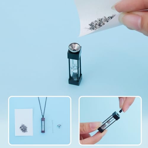Glass Hourglass Cremation Jewelry Necklace for Ashes Memorial Lockets for Stainless Steel Keepsake Urn Ashes Pendants for Women/Men Loved One Memorial Jewelry Black