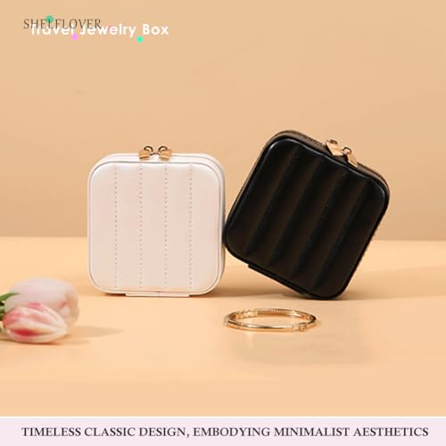 2-Packs Pure White & Black Small Jewelry Box, Easy Carried Travel Jewelry Organizer PU Leather Mini Holder Box, Necklace, Earring, Rings, Bracelets