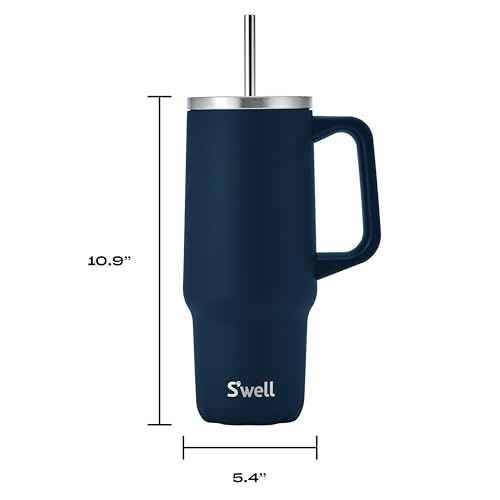 S'well Recycled Stainless Steel Tumbler XL with Straw and Handle, 30oz, Azurite, Triple Layered Vacuum Insulated Container Keeps Drinks Cold 36 hours and Hot for 9, BPA Free