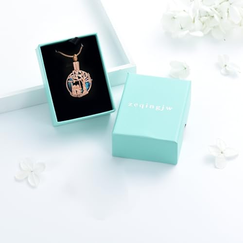 zeqingjw Tree of Life Urn Necklace Circle of Life Cremation Jewelry for Sisters Ashes Keepsake Funeral Memorial Ash Holder for Women Men Rose Gold-Blue