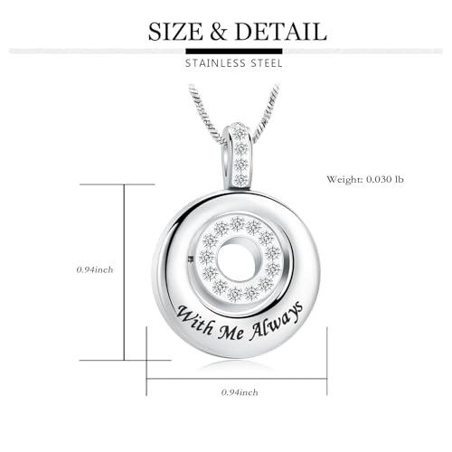 Yinplsmemory Circle of Life Urn Necklace for Ashes With Me Always Cremation Urns Pendant Eternity Memorial Necklaces for Women Mom Silver