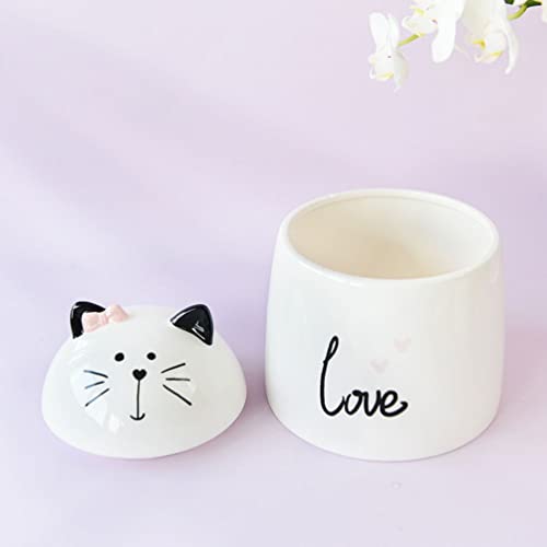 Zerodeko Ceramic Cat Shaped Jar with Lid Tea Canister Spice Canister Sugar Jar Storage Canisters for Candy Mints Kitchen Countertop and Desktop Decor 5.90 in