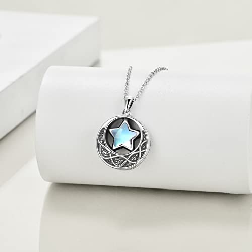 Moon Star Necklace Sterling Silver Irish Celtic Knot Crescent Moon Viking Jewelry for Women Men Star Urn
