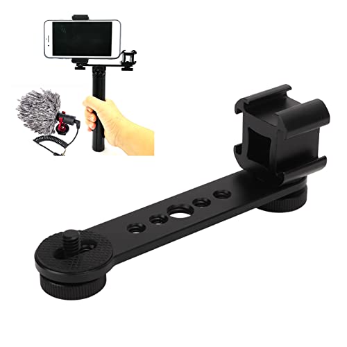 Triple Cold Shoe Mount, Gimbal Microphone Light Extension Bar Bracket Aluminium Alloy with 1/4in and 3/8in Screw Holes for OM 3/2, for Smooth 4, for Feiyu Gimbal Stabilizer(Black)