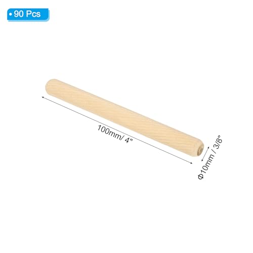 PATIKIL 3/8 x 4 inch fluted wooden dowel pins with beveled grooves, 90-pack for furniture and crafts