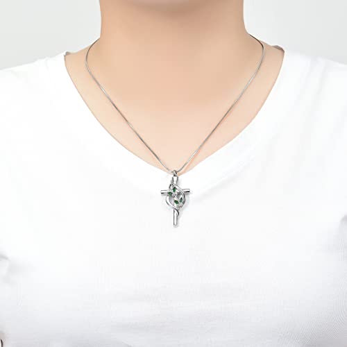 Minicremation Urn Necklaces for Ashes Crystal Butterfly Cross Memorial Pendant for Women Green