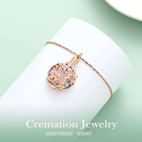 Yinplsmemory Cremation Jewelry Tree of Life Urn Necklace for Women Ashes Keepsake Jewelry for Sister for Ashes Rose gold-purple