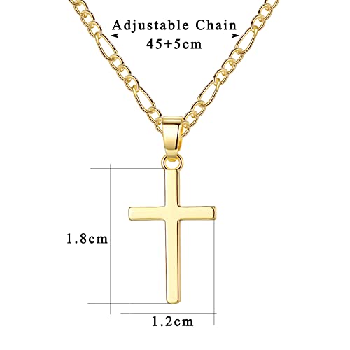 Cross Necklace Men - Cross Pendant Stainless Steel Cross Necklace for Women, Simple Men Necklace Gold Figaro Chain (45/55+ 5cm), Christmas Birthady Religious Gifts for Boy Girls