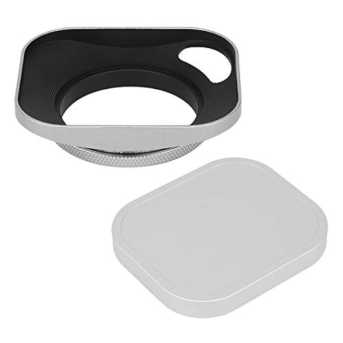 Haoge LH-S46P 46mm Square Metal Screw-in Lens Hood Hollow Out Designed with Cap for Leica Rangefinder Camera with 46mm E46 Filter Thread Lens Silver