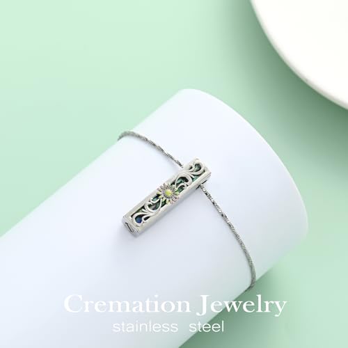 Yinplsmemory Sunflower Cremation Urn Ashes Necklace for Women Men Memorial Bar Keepsake Ashes Holder Cremation Jewelry Rainbow