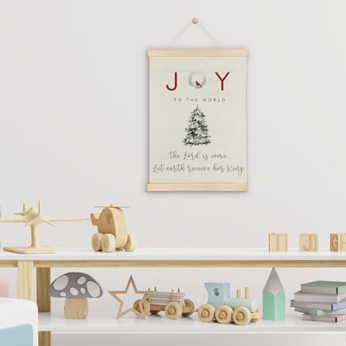 SereneHanctuary Joy Christmas Tree Wall Art, Christian Christmas Wall Decor, Winter Red Cardinal Bible Verse Religious Xmas Poster Hanger Frame for Church Home Bedroom Living Room Decor, 12x16 Inches Joy to the World Christmas
