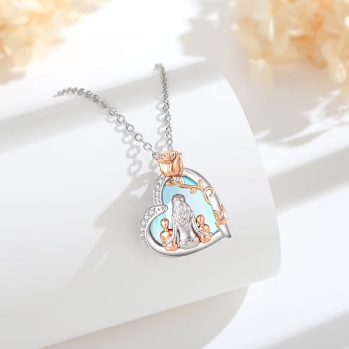 Vito Moonstone Heart Mother Mom Pendant Necklace for Women Mama