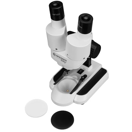 Bresser junior stereo 3D microscope ICD-Pro with 20x and 50x magnification for children and adults for the observation of stones, coins, insects and much more | Auflichtmikroskop und Durchlichtmikroskop, 12 Mineralproben, 5 Dauerpräparate, Binokulare S...