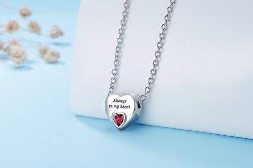 Always in My Heart Urn Necklace for Ashes Birthstone Cremation Jewelry Keepsake Holder Memorial Locket Necklace Pendant January