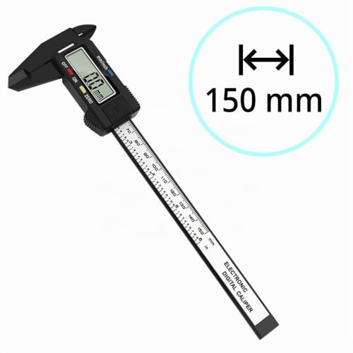 Retoo 150 mm Digital Caliper, Precise Plastic Calliper with LCD Display, Measuring Range 0-150 mm, Accuracy +/- 0.2 mm, Robust Construction for Indoor, Outside and Depth Measurements