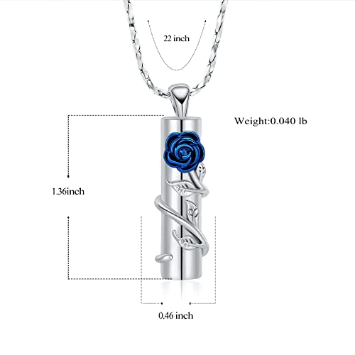 Imrsanl Cremation Jewelry Cylinder Urn Necklace for Ashes Silver-Blue