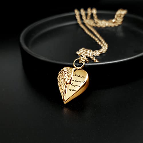 Angel Wing Heart Cremation Urn Necklace for Human Ashes Keepsake Memroial Jewelry God Has You in His Arms I Have you in My Heart Chain